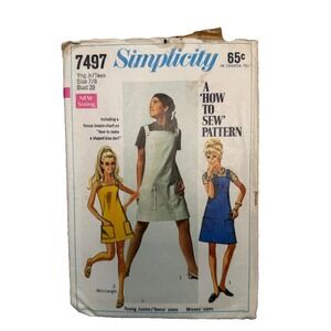 VTG‎ 1960s Simplicity 7497 Sewing Pattern Shift Dress Mini/Jumper Size 7/8 Cut